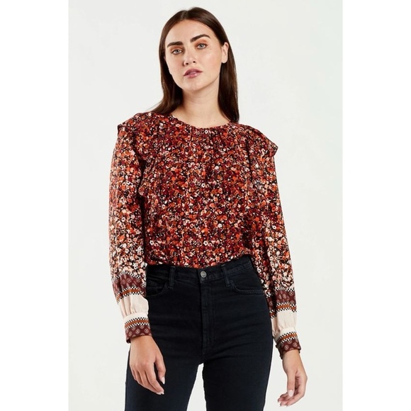 Marie Oliver Brown Cream Baker Blouse in Floral Scarf Sz XS - Picture 13 of 13